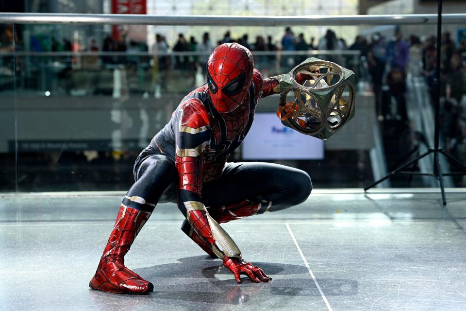 A cosplayer dressed as Spider-Man from "Spider-Man: No Way Home" at New York Comic Con 2022.