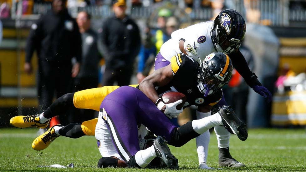  George Pickens #14 of the Pittsburgh Steelers in action against the Baltimore Ravens on October 8, 2023. 