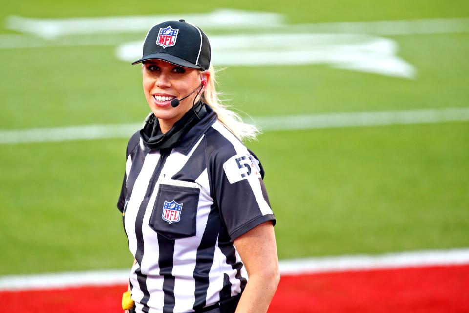 NFL line judge Sarah Thomas worked Super Bowl LV between the Kansas City Chiefs and the Tampa Bay Buccaneers at Raymond James Stadium in February 2020.