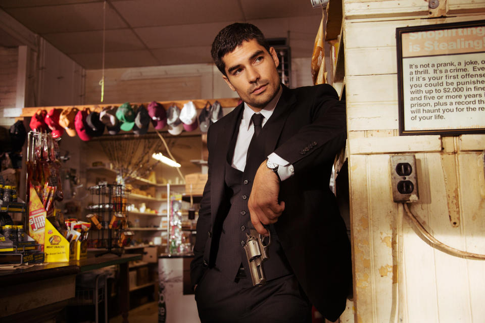 This image released by the El Rey Network shows D.J. Cotrona as Seth Gecko in a scene from "From Dusk Till Dawn: The Series," premiering Tuesday, March 11, 2014, at 9 p.m. EDT. (AP Photo/El Rey Network)