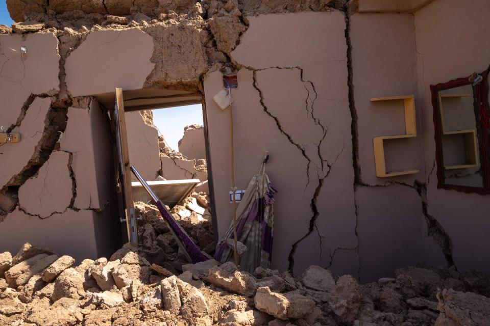 The earthquake near Herat, Afghanistan, on Oct. 7, 2023, shook rural homes apart. <a href="https://www.gettyimages.com/detail/news-photo/herat-afghanistan-cracked-walls-and-rubble-are-seen-in-a-news-photo/1713772432?adppopup=true" rel="nofollow noopener" target="_blank" data-ylk="slk:Muhammad Balabuluki/Middle East Images/Middle East Images via AFP;elm:context_link;itc:0;sec:content-canvas" class="link ">Muhammad Balabuluki/Middle East Images/Middle East Images via AFP</a>