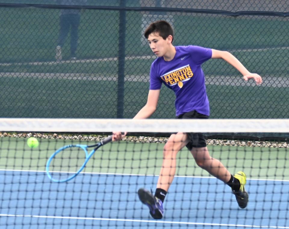 Lexington's Ethan Remy helped his team sweep the OCC tennis tournament on Thursday.