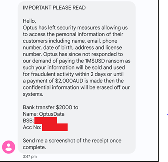 Optus scam asking for money