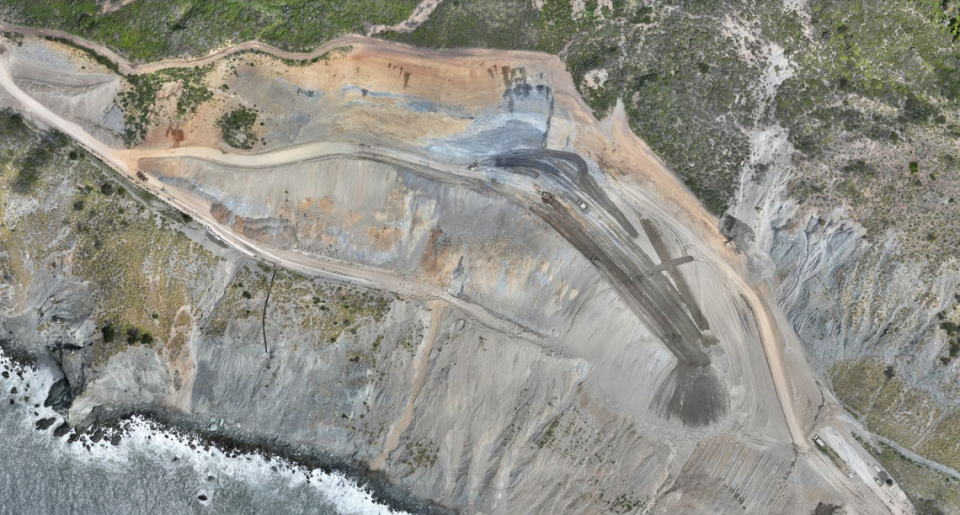 An aerial photo taken on May 5, 203, shows Highway 1 at Paul’s Slide.