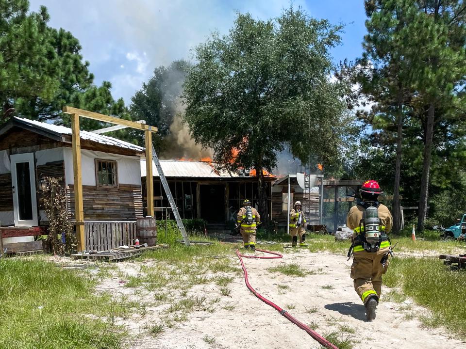 Walton County Fire Rescue crews responded to a home on K and M Farm Road in Ponce De Leon on Monday following a 911 call from a neighbor reporting a fire. The neighbor said the family’s dog and three small children were possibly still inside, but the dog was rescued and the children were found at a nearby home.