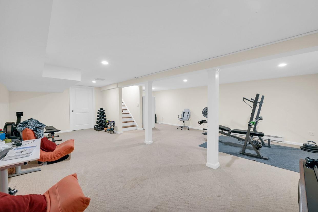 The finished basement of a home in Oakland.