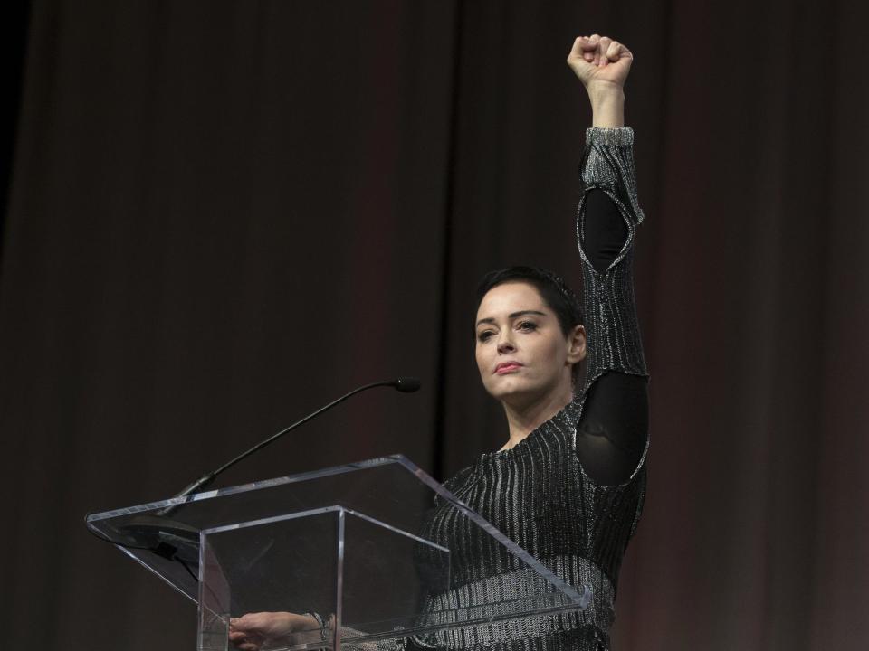 Rose McGowan addresses the Women’s March/Women’s Convention in Detroit, Michigan, in October: AFP/Getty