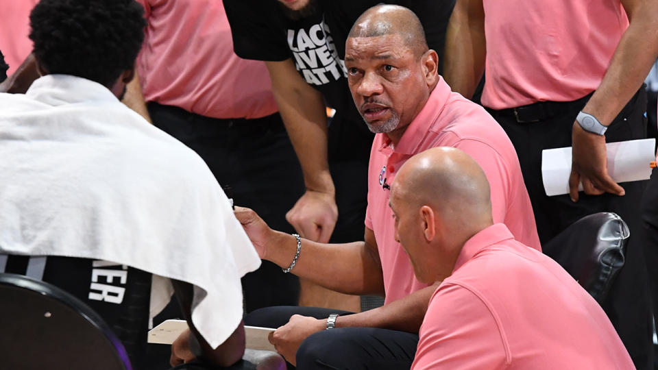 LA Clippers coach Doc Rivers is pictured during a time-out.