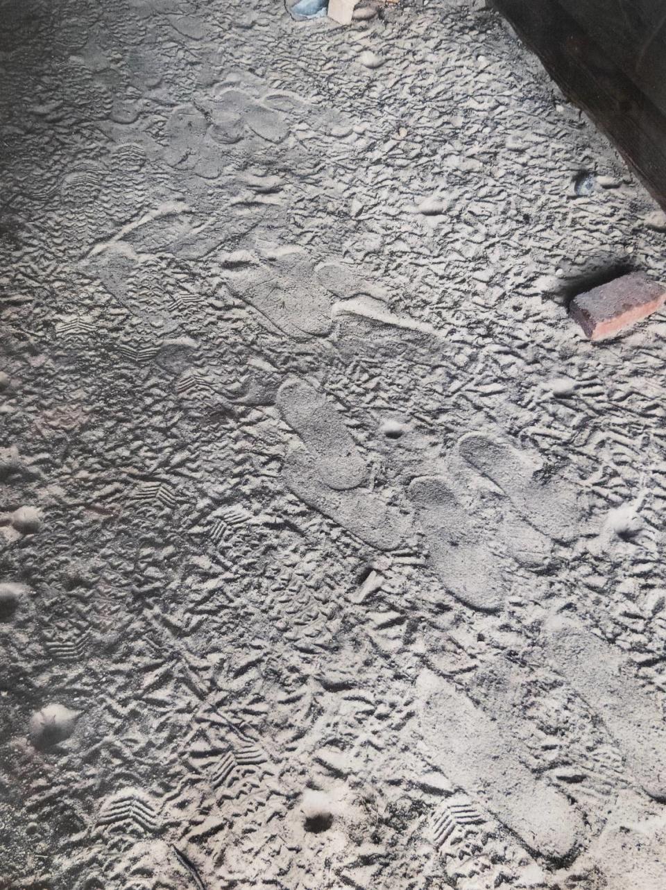 A photo of footprints taken by investigators at the scene at the scene of the murders. On the stand, investigators have said that they are believed to belong to Maggie Murdaugh.