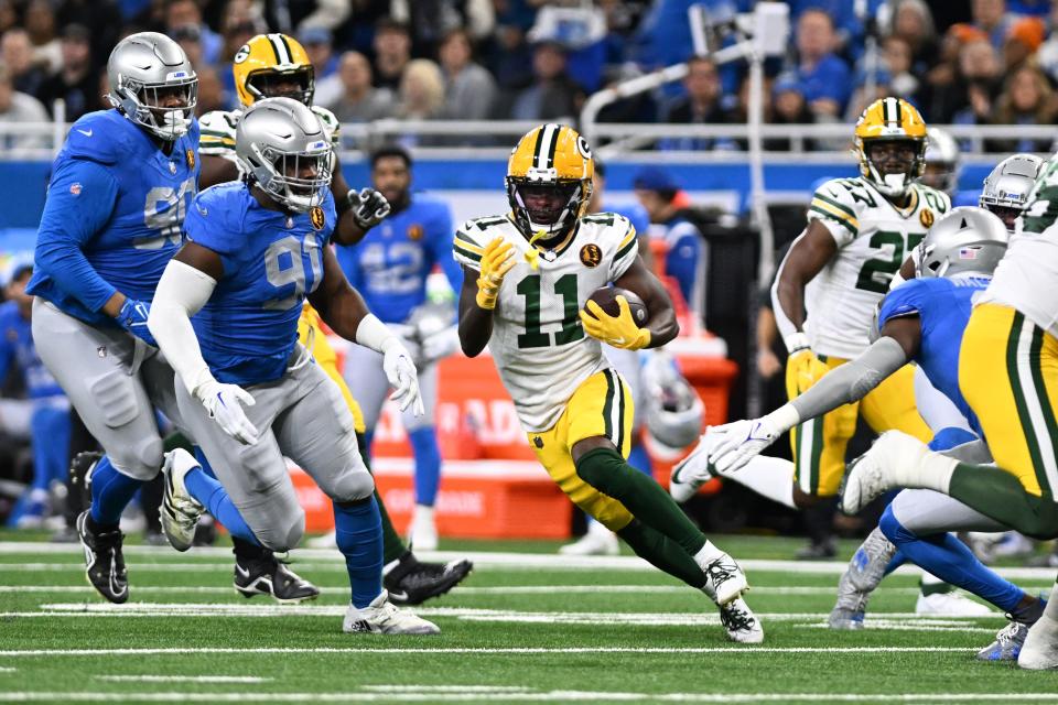 Packers wide receiver Jayden Reed has rushed five times for 62 yards and a touchdown over the past two weeks.