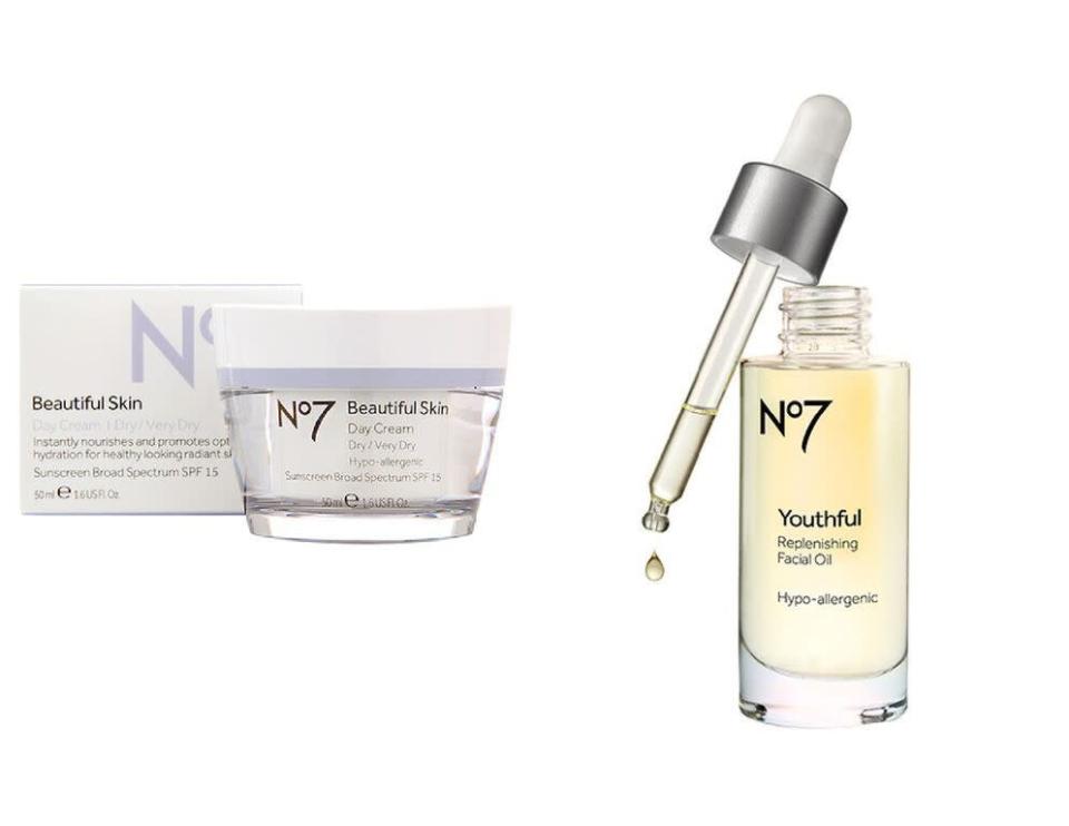 Boots No7 Beautiful Skin Day Cream and No7 Youthful Replenishing Facial Oil