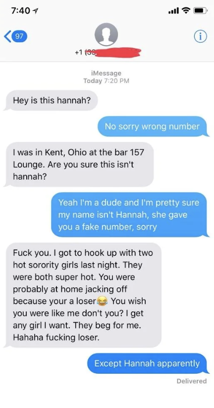 guy trying to reach a woman finds out he was given a wrong number and then tells the wrong number he gets any girl he likes