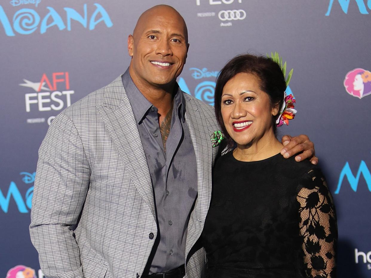 Dwayne Johnson and his mom, Ata Johnson arrive at the AFI FEST 2016 presented by Audi premiere of Disney's "Moana" held at the El Capitan Theatre on November 14, 2016 in Hollywood, California