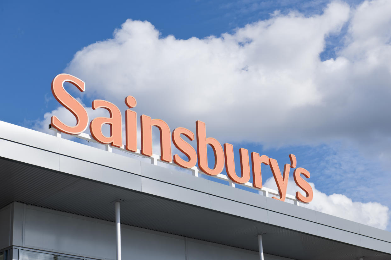 Edinburgh, UK - September 8, 2011: A large entance sign for a Sainsbury's supermarket in Craigleith, Edinburgh.  Sainsbury's are a British owned supermarket chain.