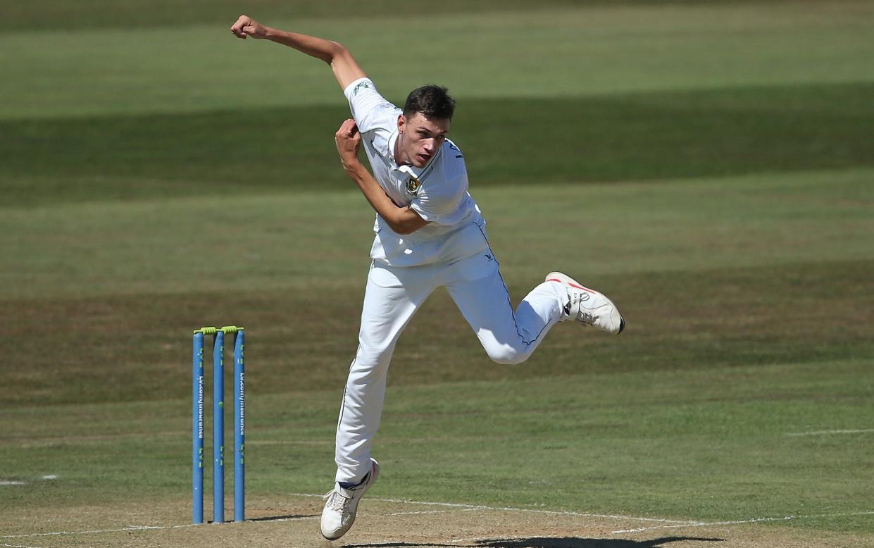 Marco Jansen of South Africa bowls during day two of the tour match between England Lions and South Africa - Steve Bardens/Getty Images