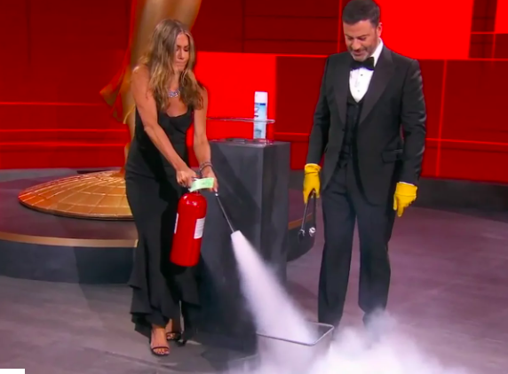 Jennifer Aniston and Jimmy Kimmel at the Emmys (ABC)