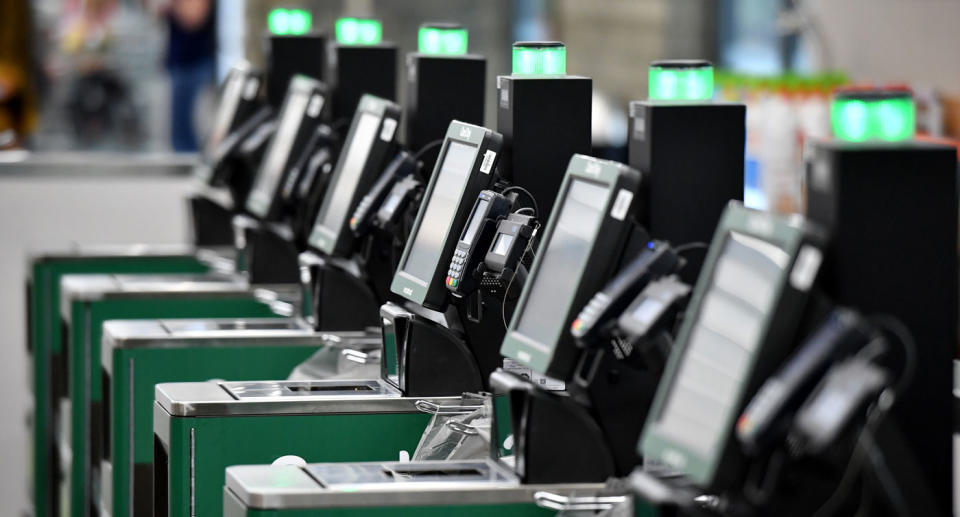 A Woolworths staff member was assaulted at a self-service checkout after a customer became angry about there being no single-use plastic bags. File pic. Source: AAP