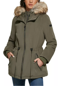 DKNY Women's Faux-Fur-Trim Hooded Anorak