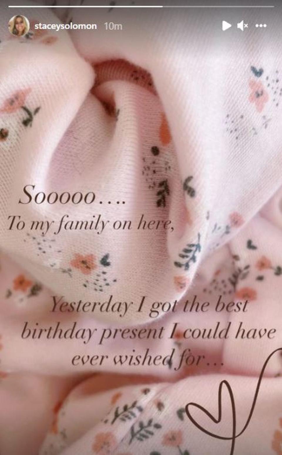 Welcoming her baby girl was the “best birthday present” the star said she could have wished for (STACEY SOLOMON INSTAGRAM)