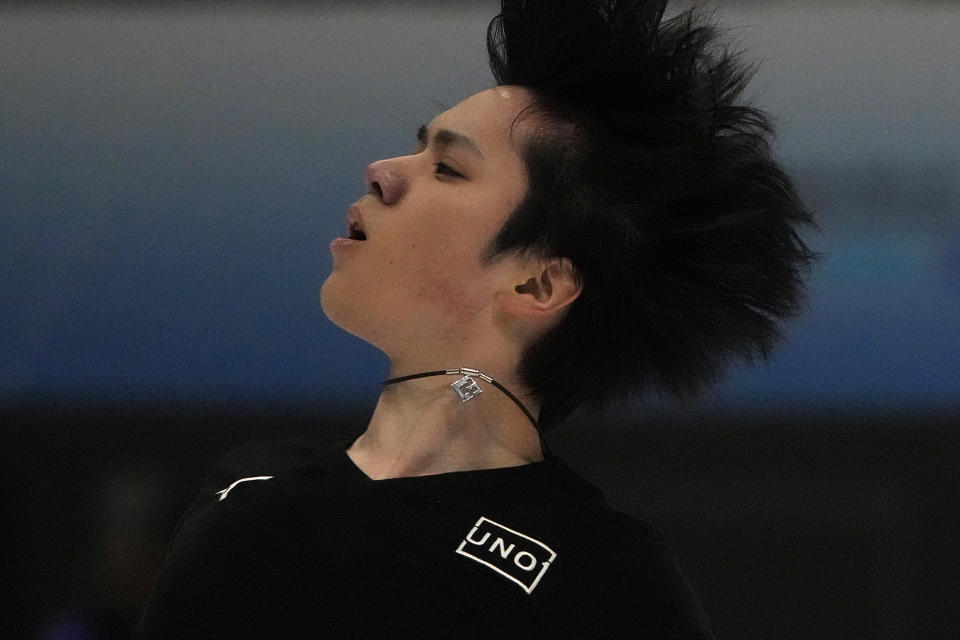 Japan's Shoma Uno practices ahead of the ISU Grand Prix of Figure Skating in Beijing, Wednesday, Dec. 6, 2023. (AP Photo/Ng Han Guan)