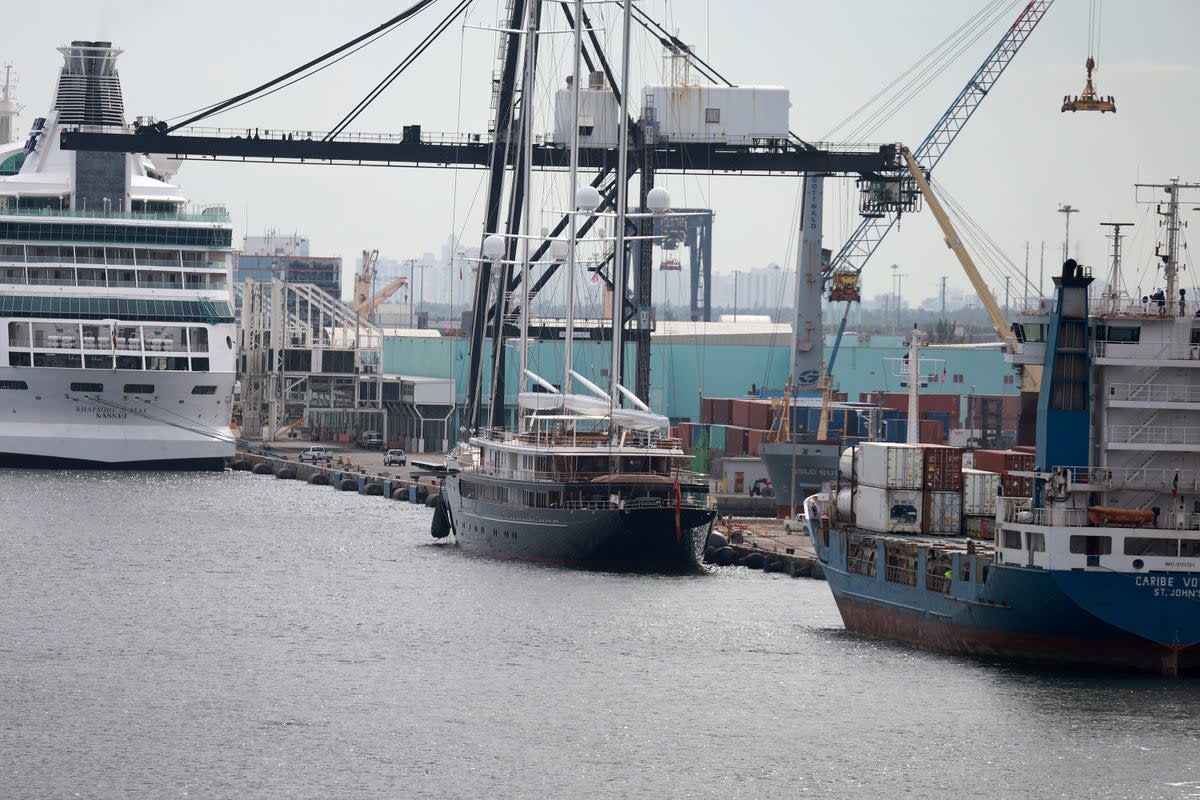 Jeff Bezos's yacht named Koru is seen docked at Port Everglades (Getty Images)