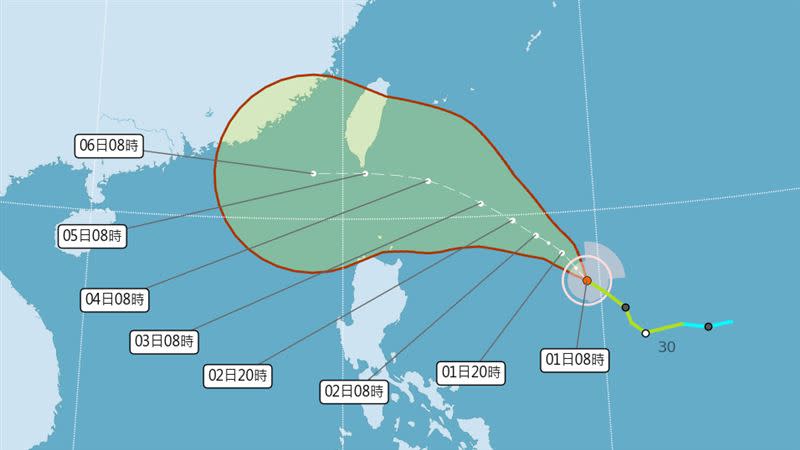 專家預估，小犬颱風外圍環流將對宜花東、蘭嶼綠島、屏東造成明顯影響。（圖／氣象署提供）