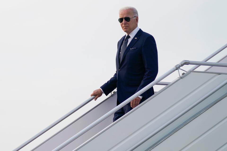 President Joe Biden, seen here arriving in Jeddah, Saudi Arabia, on July 15, is scheduled to visit Somerset on Wednesday, July 20, to make a speech about climate change and clean energy.