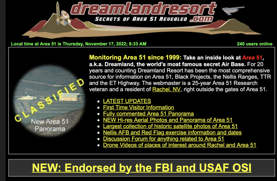 The Dreamland Resort website describes itself as the most comprehensive source for information on Area 51 (dreamlandresort.com)