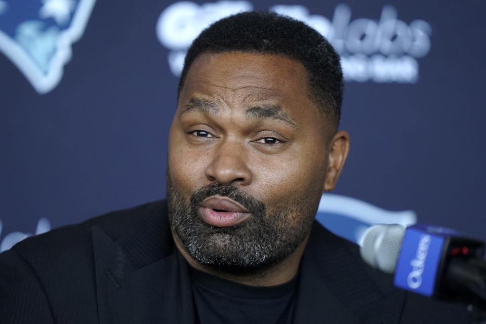 Newly-named New England Patriots head coach Jerod Mayo faces reporters, Wednesday, Jan. 17, 2024, during an NFL football news conference, in Foxborough, Mass. Mayo succeeds Bill Belichick as the franchise's 15th head coach. (AP Photo/Steven Senne)