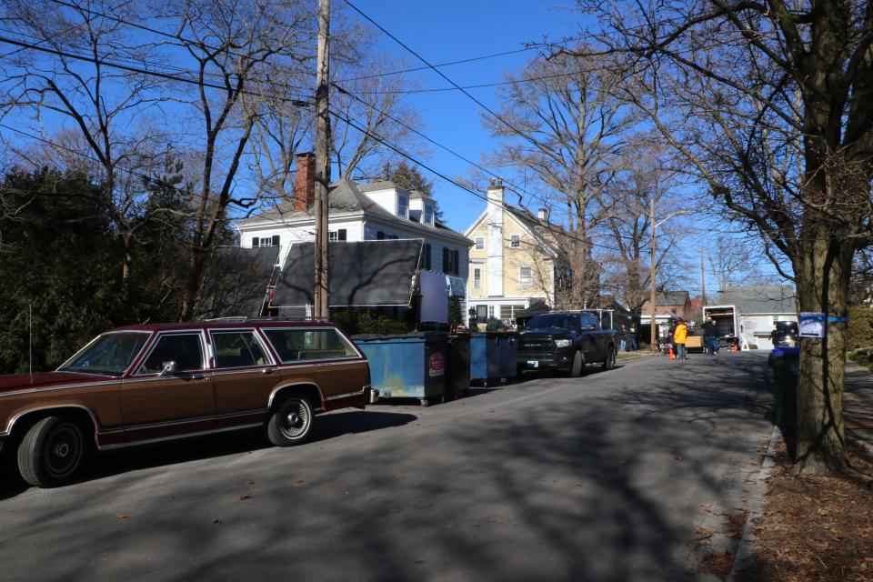Movie crews set up Monday inside and outside this house on Lorraine Avenue to shoot for the James L. Brooks movie "Ella McCay."