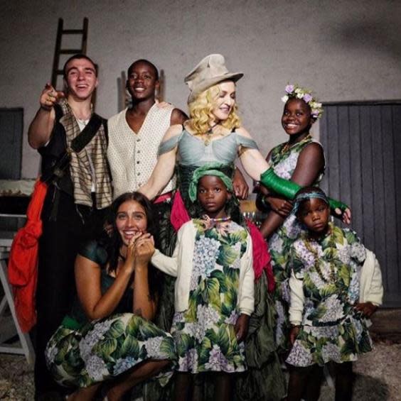 (Madonna poses with her six children Lourdes, Rocco, David, Mercy, Esther and Stella on her 59th birthday last year (Madonna Instagram)