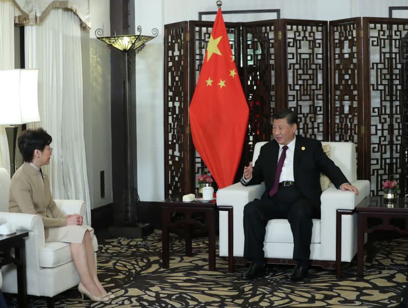 Chinese President Xi Jinping meets Chief Executive of Hong Kong Special Administrative Region Carrie Lam in Shanghai