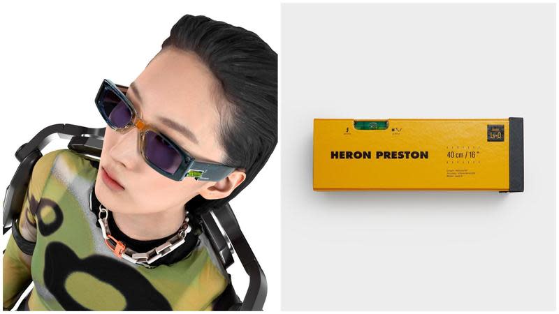 HERON PRESTON x GENTLE MONSTER聯名太陽眼鏡明開賣，本次購買皆包含特別設計的眼鏡收納袋，以及可展開成為水平儀的專屬外包裝盒。。（GENTLE MONSTER提供）