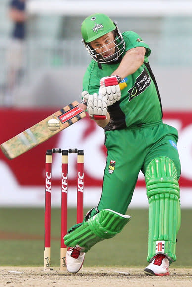 It began when the spin legend, captaining the Melbourne Stars against city rivals the Renegades in the domestic Big Bash tournament on Sunday, was furious about Samuels pulling back David Hussey when the batsman was turning for a second run. (Photo by Michael Dodge/Getty Images)