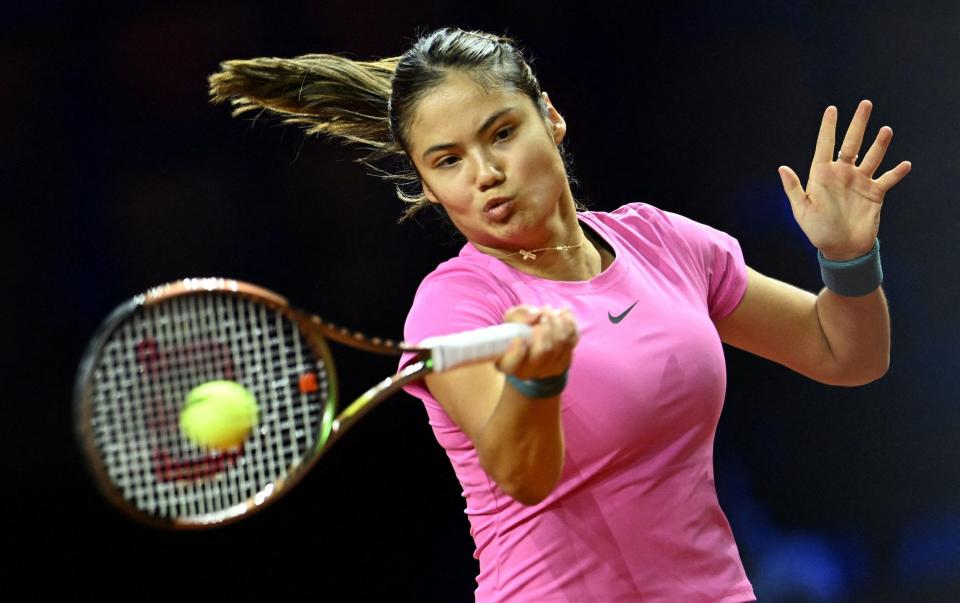 Britain's Emma Raducanu in action during her round of 32 match against Latvia's Jelena Ostapenko