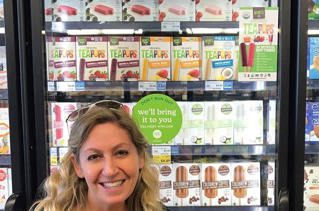 Deebee’s Organic popsicles are seen in the freezer of a grocery store with Dionne Laslo-Baker.