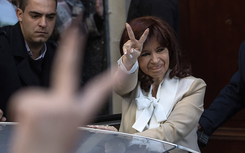 Argentine Vice President Cristina Fernandez greets supporters