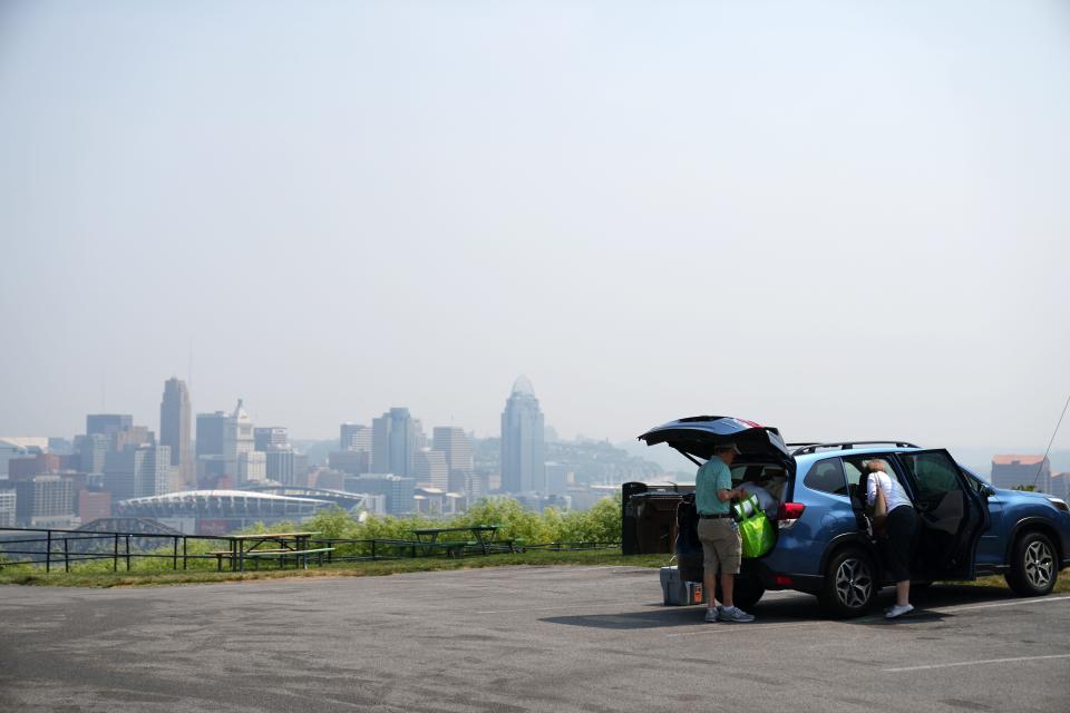 Smoke from wildfires in Canada have drifted southward to Cincinnati, causing the air to appear hazy.