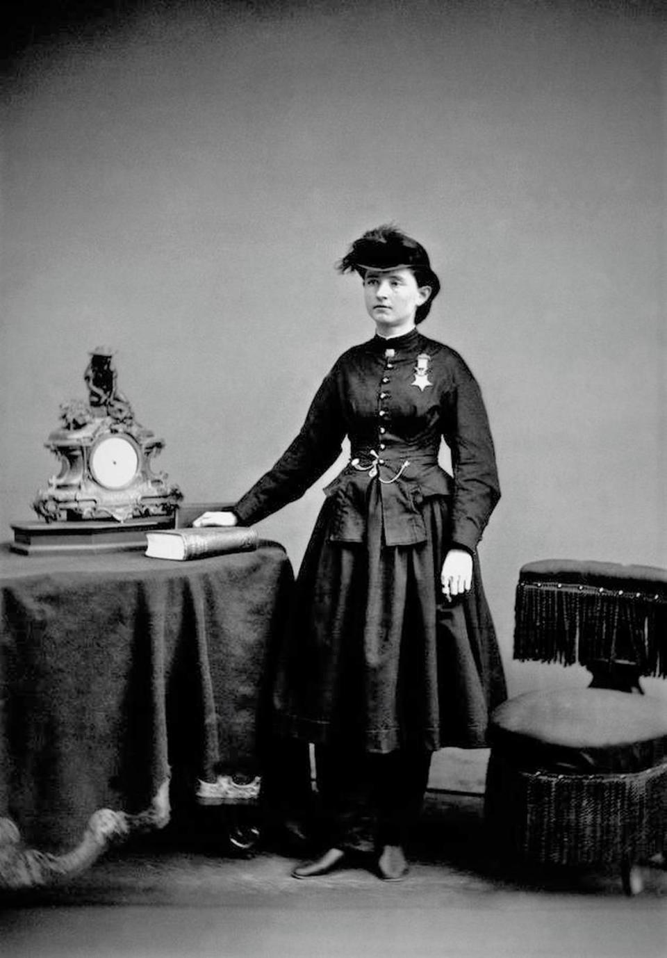 Dr. Mary Walker is pictured wearing her Medal of Honor in 1865.