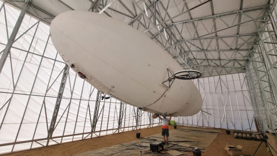 Cloudline's airships are 18.2 meters (60 feet) long and 5.2 meters (17 feet) wide when fully assembled, with a small net weight once inflated, allowing for easy lift. - Courtesy Cloudline