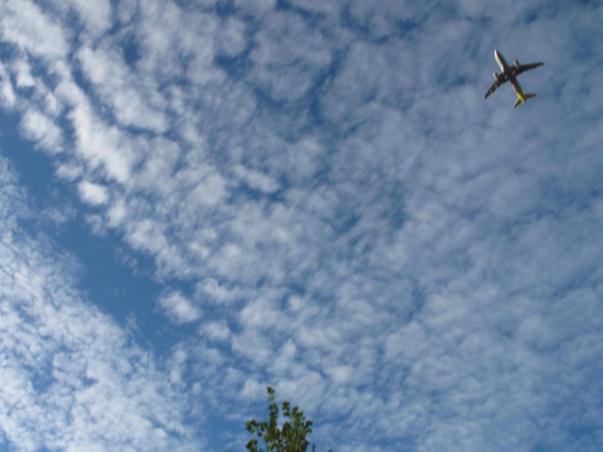 Rare sight: an aircraft taking off from Stansted airport (Simon Calder)