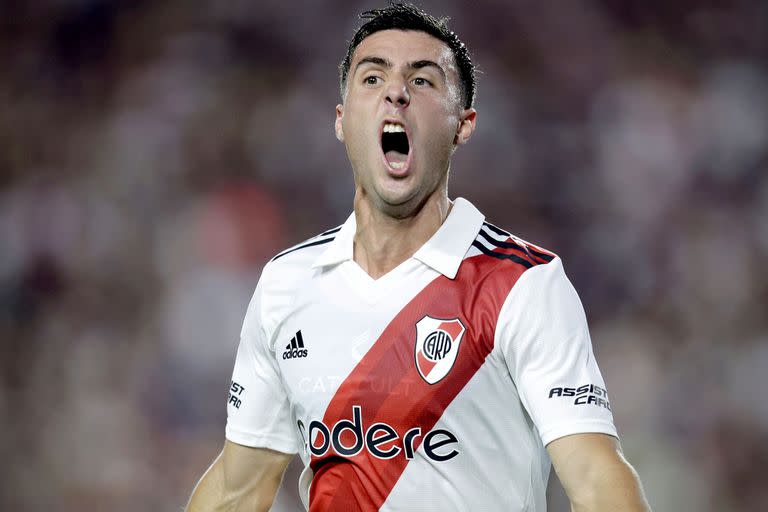 El festejo de José Paradela, autor del gol de River ante Lanús