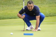 United States' Xander Schauffele attends a training in the practice range of the Marco Simone Golf Club in Guidonia Montecelio, Italy, Monday, Sept. 25, 2023. The Marco Simone Club on the outskirts of Rome will host the 44th edition of The Ryder Cup, the biennial competition between Europe and the United States headed to Italy for the first time. (AP Photo/Andrew Medichini)