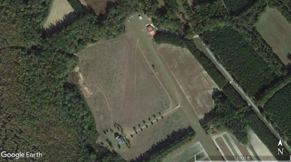 A 2014 aerial photograph shows property in Islandton, South Carolina, in Colleton County on Moselle Road. Property records list Margaret B. Murdaugh as the owner of more than 1,770 acres in the area, on the border of Hampton and Colleton counties.