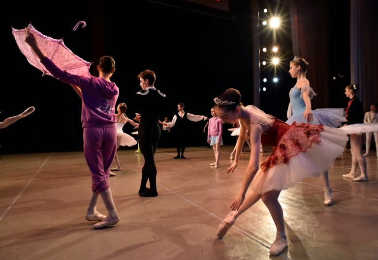 Students rehearse before a performance at the Bolshoi Ballet Academy in Moscow