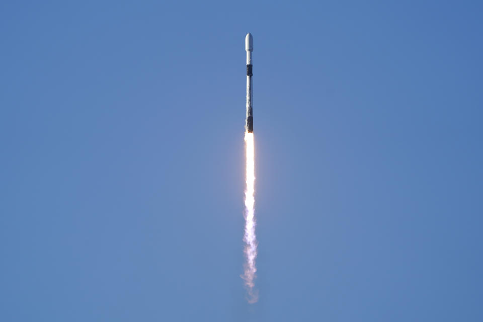 A SpaceX Falcon 9 rocket, with the Korea Pathfinder Lunar Orbiter, or KPLO, lifts off from launch complex 40 at the Cape Canaveral Space Force Station in Cape Canaveral, Fla., Thursday, Aug. 4, 2022. South Korea joined the stampede to the moon Thursday with the launch of a lunar orbiter that will scout out future landing spots. (AP Photo/John Raoux)