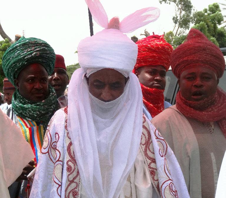 The mosque is attached to the palace of the Emir of Kano Muhammad Sanusi II, pictured in June, Nigeria's second most senior Muslim cleric, who last week urged civilians to take up arms against Boko Haram