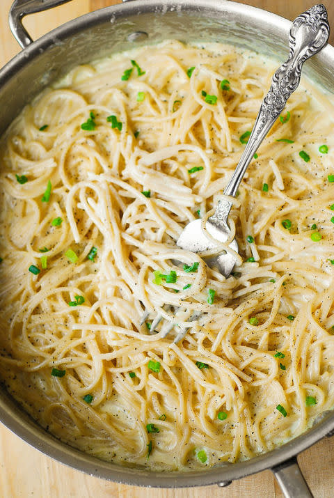 Creamy Four Cheese Garlic Spaghetti