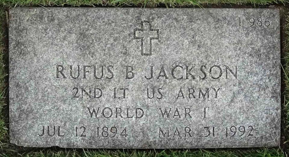 Rufus B. Jackson's headstone, at Fort Custer National Cemetery in Augusta, Michigan.