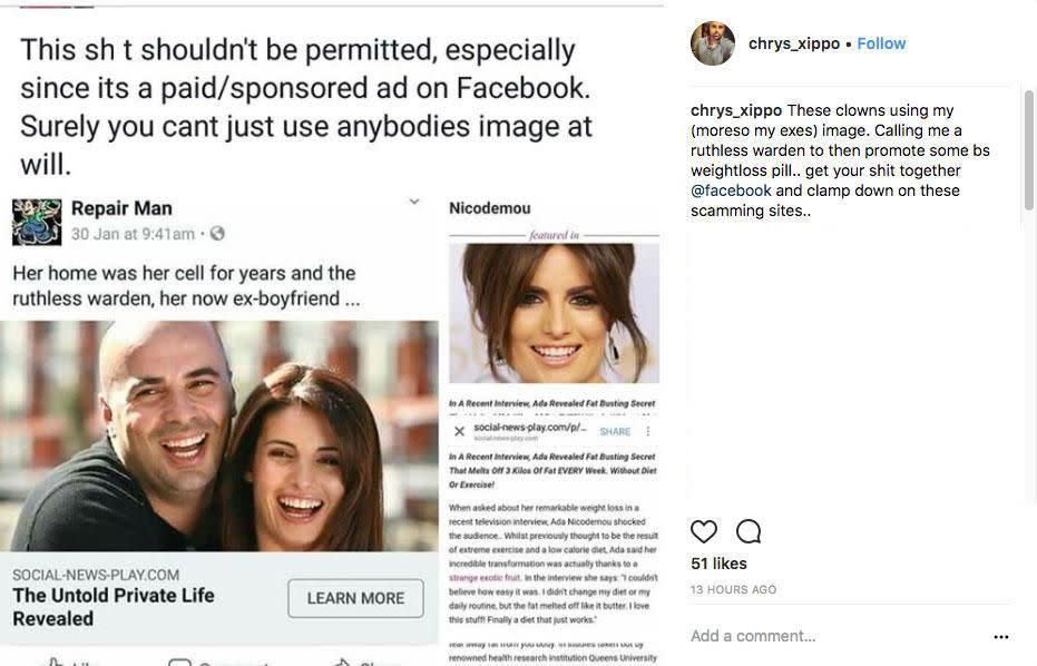 Her ex revealed the scam with this post. Source: Instagram